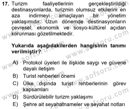 Turist Rehberliği Dersi 2020 - 2021 Yılı Yaz Okulu Sınav Soruları 17. Soru