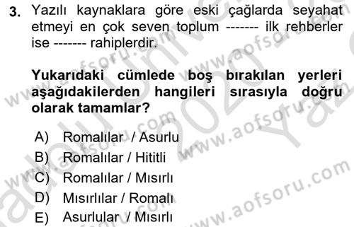 Turist Rehberliği Dersi 2020 - 2021 Yılı Yaz Okulu Sınav Soruları 3. Soru