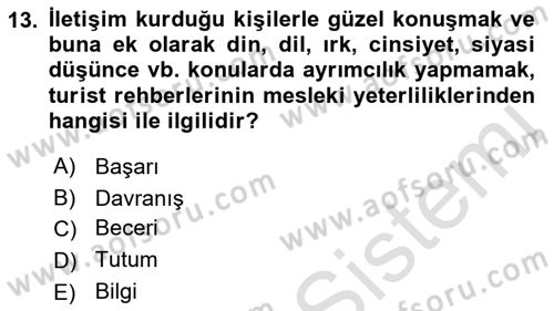 Turist Rehberliği Dersi 2021 - 2022 Yılı (Vize) Ara Sınav Soruları 13. Soru
