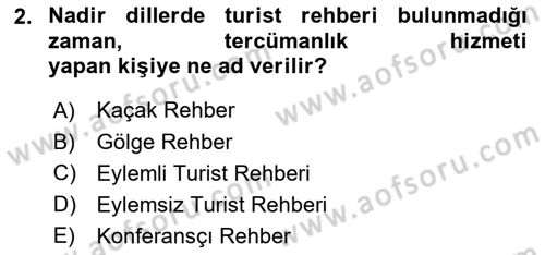 Turist Rehberliği Dersi 2021 - 2022 Yılı (Vize) Ara Sınav Soruları 2. Soru
