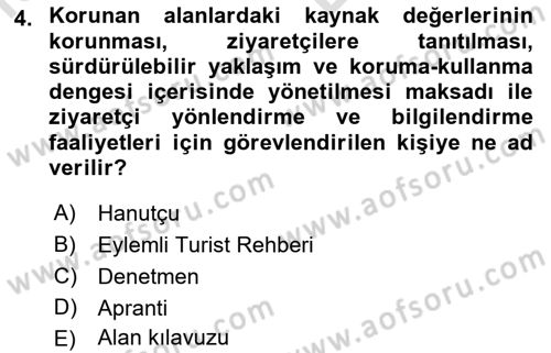 Turist Rehberliği Dersi 2021 - 2022 Yılı (Vize) Ara Sınav Soruları 4. Soru
