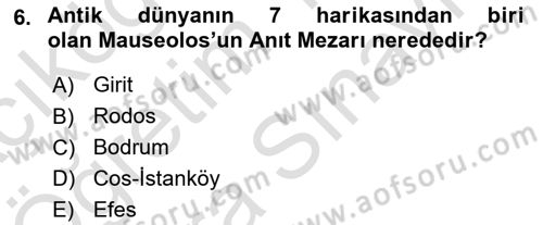 Turist Rehberliği Dersi 2021 - 2022 Yılı (Vize) Ara Sınav Soruları 6. Soru