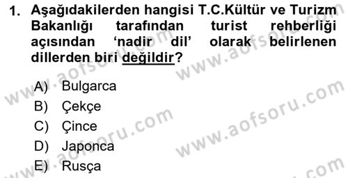 Turist Rehberliği Dersi 2021 - 2022 Yılı (Final) Dönem Sonu Sınav Soruları 1. Soru