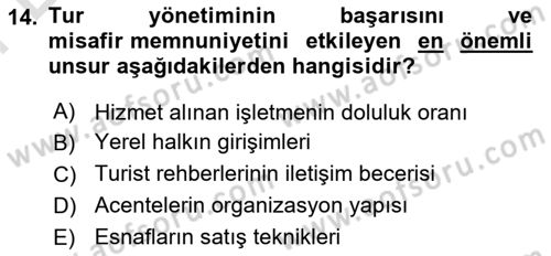 Turist Rehberliği Dersi 2021 - 2022 Yılı (Final) Dönem Sonu Sınav Soruları 14. Soru
