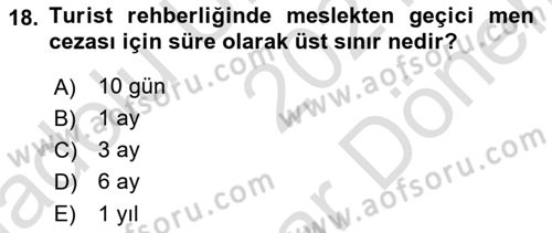 Turist Rehberliği Dersi 2021 - 2022 Yılı (Final) Dönem Sonu Sınav Soruları 18. Soru