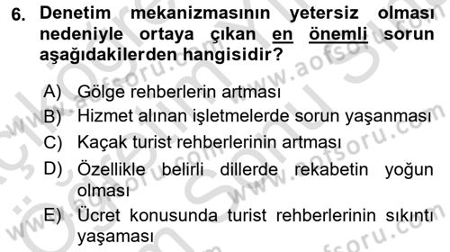 Turist Rehberliği Dersi 2021 - 2022 Yılı (Final) Dönem Sonu Sınav Soruları 6. Soru