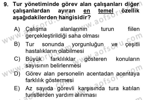 Turist Rehberliği Dersi 2021 - 2022 Yılı (Final) Dönem Sonu Sınav Soruları 9. Soru