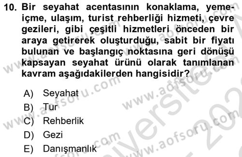 Turist Rehberliği Dersi 2021 - 2022 Yılı Yaz Okulu Sınav Soruları 10. Soru