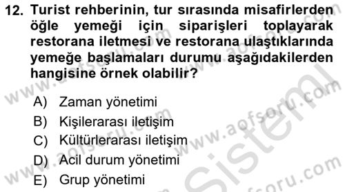 Turist Rehberliği Dersi 2021 - 2022 Yılı Yaz Okulu Sınav Soruları 12. Soru