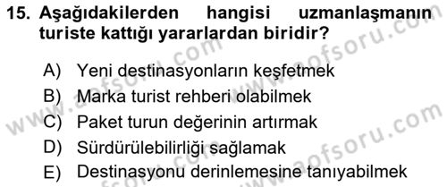 Turist Rehberliği Dersi 2021 - 2022 Yılı Yaz Okulu Sınav Soruları 15. Soru