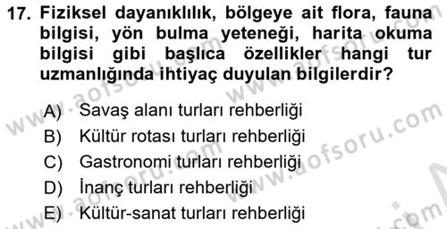 Turist Rehberliği Dersi 2021 - 2022 Yılı Yaz Okulu Sınav Soruları 17. Soru
