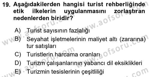 Turist Rehberliği Dersi 2021 - 2022 Yılı Yaz Okulu Sınav Soruları 19. Soru