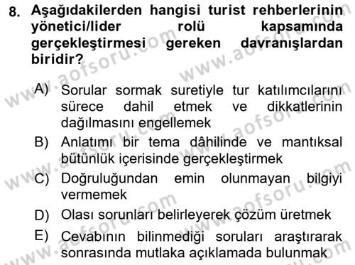 Turist Rehberliği Dersi 2021 - 2022 Yılı Yaz Okulu Sınav Soruları 8. Soru