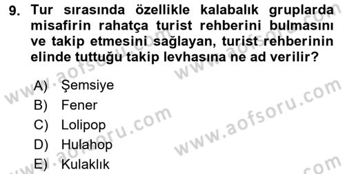 Turist Rehberliği Dersi 2021 - 2022 Yılı Yaz Okulu Sınav Soruları 9. Soru