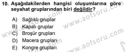 Turist Rehberliği Dersi 2022 - 2023 Yılı Yaz Okulu Sınav Soruları 10. Soru