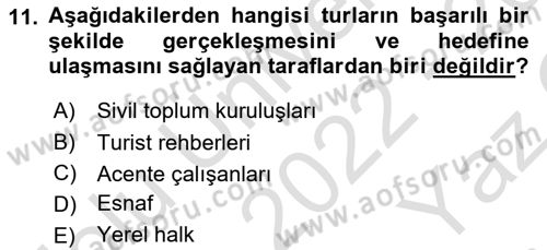Turist Rehberliği Dersi 2022 - 2023 Yılı Yaz Okulu Sınav Soruları 11. Soru