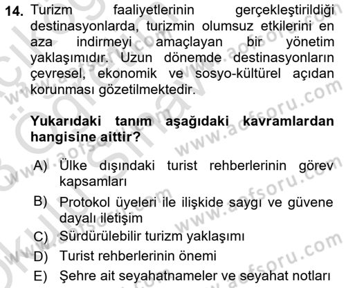 Turist Rehberliği Dersi 2022 - 2023 Yılı Yaz Okulu Sınav Soruları 14. Soru