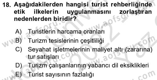Turist Rehberliği Dersi 2022 - 2023 Yılı Yaz Okulu Sınav Soruları 18. Soru