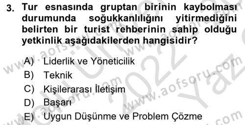 Turist Rehberliği Dersi 2022 - 2023 Yılı Yaz Okulu Sınav Soruları 3. Soru