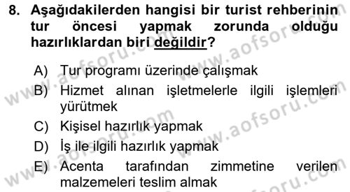 Turist Rehberliği Dersi 2022 - 2023 Yılı Yaz Okulu Sınav Soruları 8. Soru