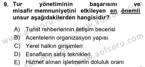 Turist Rehberliği Dersi 2022 - 2023 Yılı Yaz Okulu Sınav Soruları 9. Soru