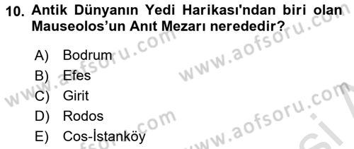 Turist Rehberliği Dersi 2023 - 2024 Yılı (Vize) Ara Sınav Soruları 10. Soru