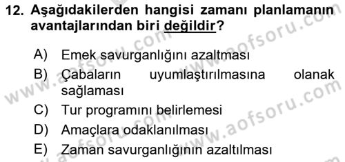 Turist Rehberliği Dersi 2023 - 2024 Yılı (Final) Dönem Sonu Sınav Soruları 12. Soru