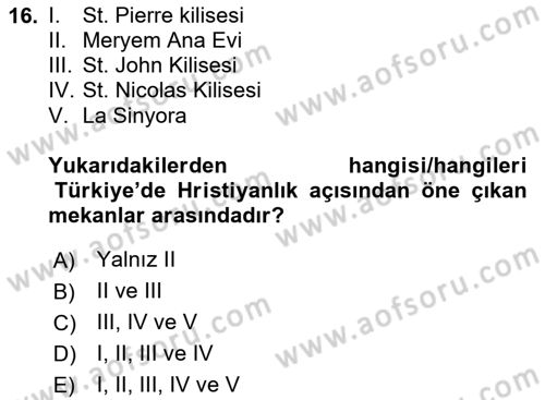 Turist Rehberliği Dersi 2023 - 2024 Yılı (Final) Dönem Sonu Sınav Soruları 16. Soru
