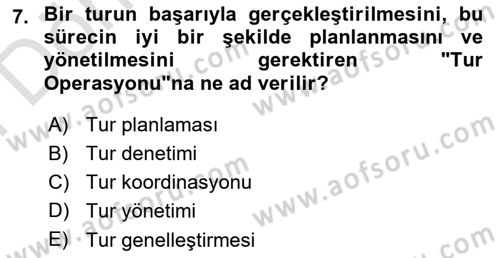 Turist Rehberliği Dersi 2023 - 2024 Yılı (Final) Dönem Sonu Sınav Soruları 7. Soru