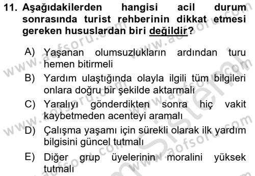 Turist Rehberliği Dersi 2023 - 2024 Yılı Yaz Okulu Sınav Soruları 11. Soru