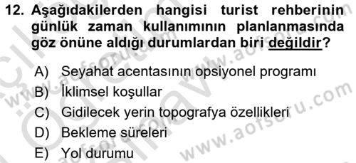 Turist Rehberliği Dersi 2023 - 2024 Yılı Yaz Okulu Sınav Soruları 12. Soru