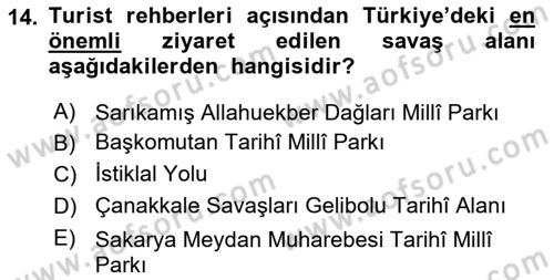 Turist Rehberliği Dersi 2023 - 2024 Yılı Yaz Okulu Sınav Soruları 14. Soru