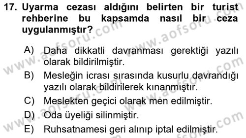 Turist Rehberliği Dersi 2023 - 2024 Yılı Yaz Okulu Sınav Soruları 17. Soru