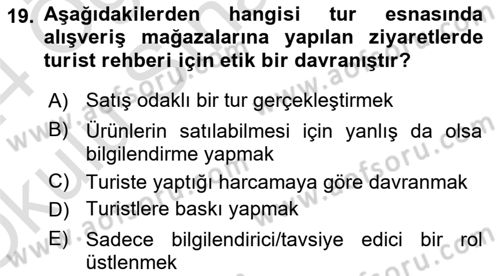 Turist Rehberliği Dersi 2023 - 2024 Yılı Yaz Okulu Sınav Soruları 19. Soru