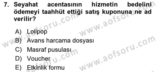 Turist Rehberliği Dersi 2023 - 2024 Yılı Yaz Okulu Sınav Soruları 7. Soru