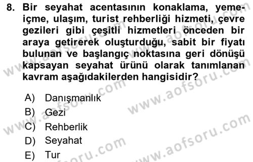 Turist Rehberliği Dersi 2023 - 2024 Yılı Yaz Okulu Sınav Soruları 8. Soru