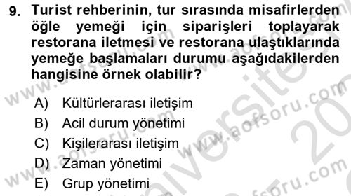 Turist Rehberliği Dersi 2023 - 2024 Yılı Yaz Okulu Sınav Soruları 9. Soru