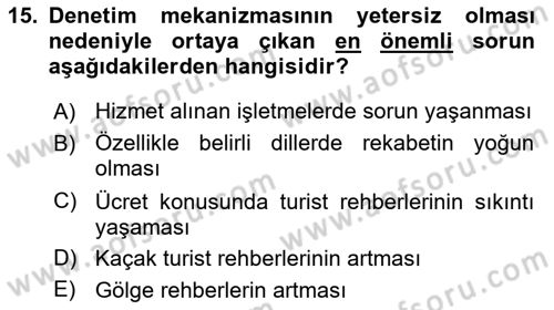 Turist Rehberliği Dersi 2024 - 2025 Yılı (Vize) Ara Sınav Soruları 15. Soru