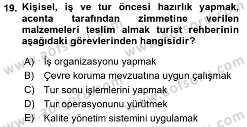 Turist Rehberliği Dersi 2024 - 2025 Yılı (Vize) Ara Sınav Soruları 19. Soru