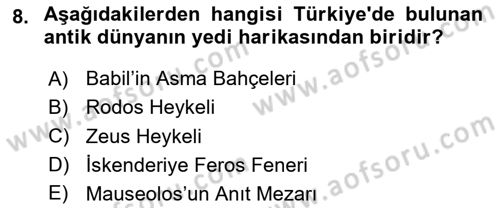 Turist Rehberliği Dersi 2024 - 2025 Yılı (Vize) Ara Sınav Soruları 8. Soru