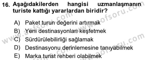 Turist Rehberliği Dersi 2024 - 2025 Yılı (Final) Dönem Sonu Sınav Soruları 16. Soru