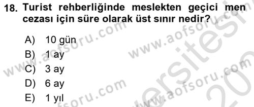 Turist Rehberliği Dersi 2024 - 2025 Yılı (Final) Dönem Sonu Sınav Soruları 18. Soru