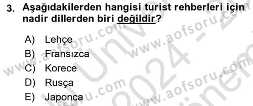 Turist Rehberliği Dersi 2024 - 2025 Yılı (Final) Dönem Sonu Sınav Soruları 3. Soru