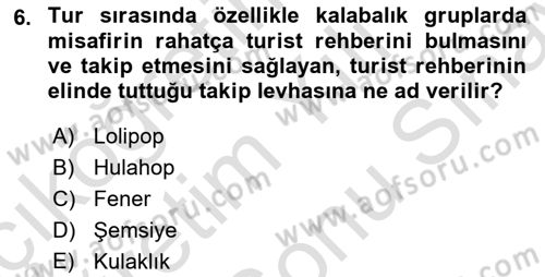 Turist Rehberliği Dersi 2024 - 2025 Yılı (Final) Dönem Sonu Sınav Soruları 6. Soru