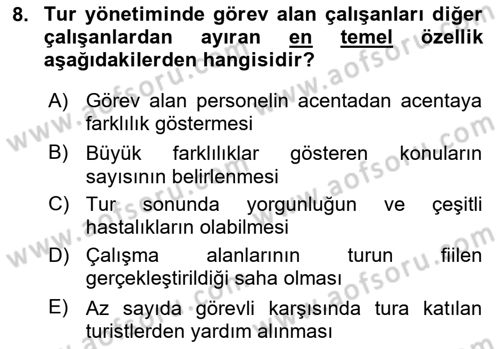 Turist Rehberliği Dersi 2024 - 2025 Yılı (Final) Dönem Sonu Sınav Soruları 8. Soru