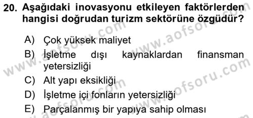 Turizmde Girişimcilik Ve İnovasyon Dersi 2021 - 2022 Yılı (Vize) Ara Sınavı 20. Soru