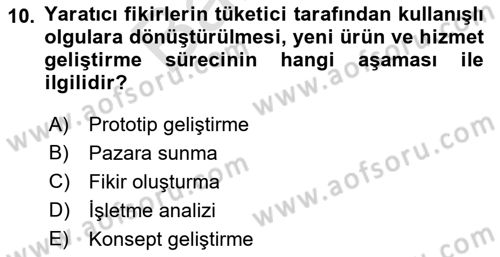 Turizmde Girişimcilik Ve İnovasyon Dersi 2021 - 2022 Yılı (Final) Dönem Sonu Sınav Soruları 10. Soru