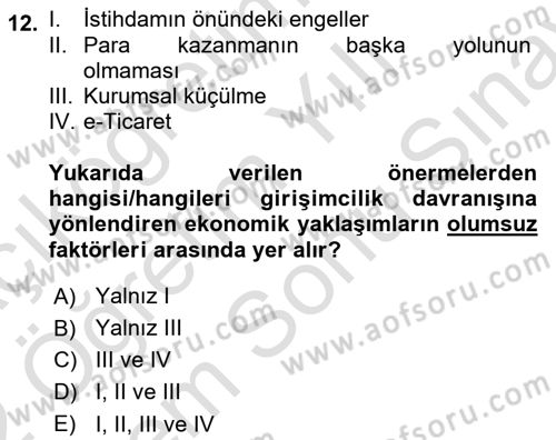 Turizmde Girişimcilik Ve İnovasyon Dersi 2021 - 2022 Yılı (Final) Dönem Sonu Sınav Soruları 12. Soru