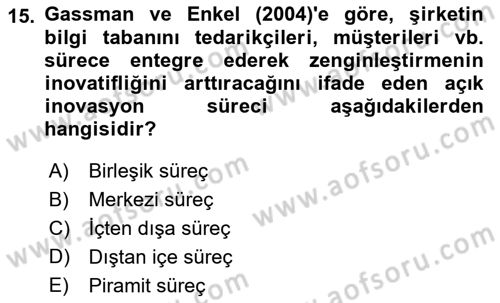 Turizmde Girişimcilik Ve İnovasyon Dersi 2021 - 2022 Yılı (Final) Dönem Sonu Sınav Soruları 15. Soru