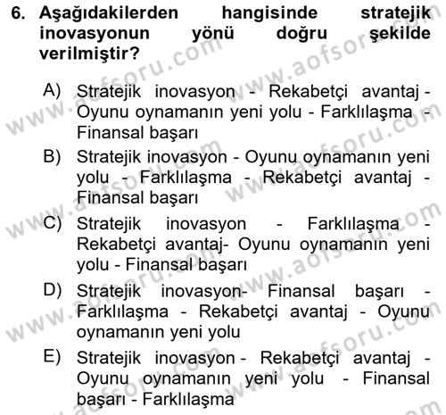 Turizmde Girişimcilik Ve İnovasyon Dersi 2021 - 2022 Yılı (Final) Dönem Sonu Sınav Soruları 6. Soru